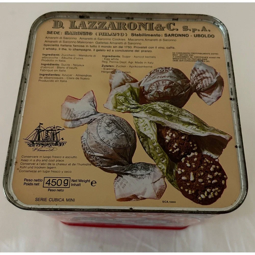 Lazzaroni Saronno Biscuit Tin Vintage Red Orange Fair Italian Amaretti Decor